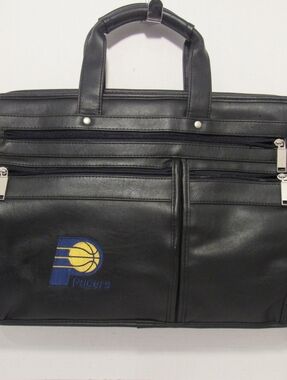 Vtg. Mens Black Leatherette Laptop Messenger/Briefcase Style Bag w/Pacer Logo